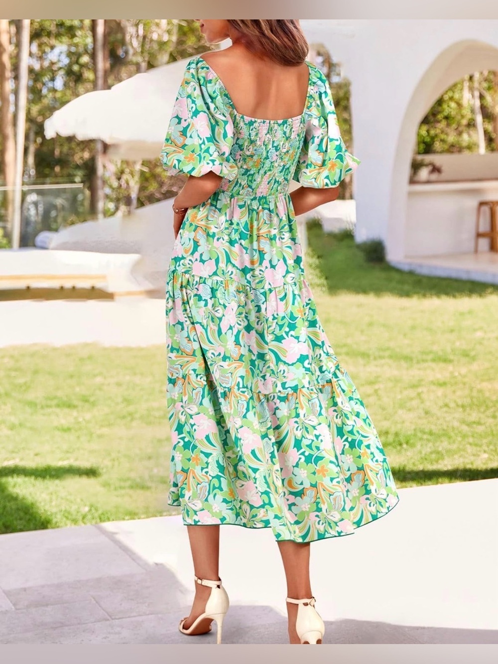 BTFBM Short Sleeve Smocked Boho Casual Floral Maxi Dress XL - Picture 4 of 10